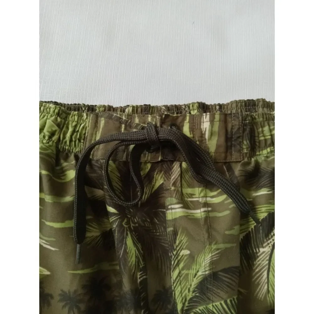 Sand N Sun Shades of Green Tropical Palm Tree Print Swim Trunks Men's 32 Waist